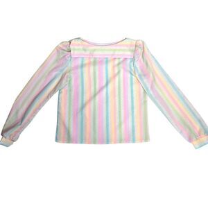 VINTAGE 80s pastel rainbow stripe long sleeve kawaii‎ blouse top S